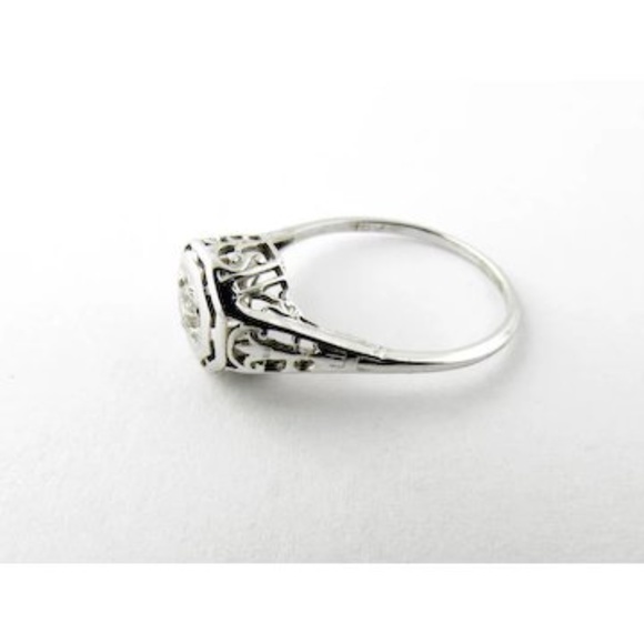 Vintage Art Deco Filagree 18K White Gold .25ct Diamond Solitaire #21 - Picture 3 of 5